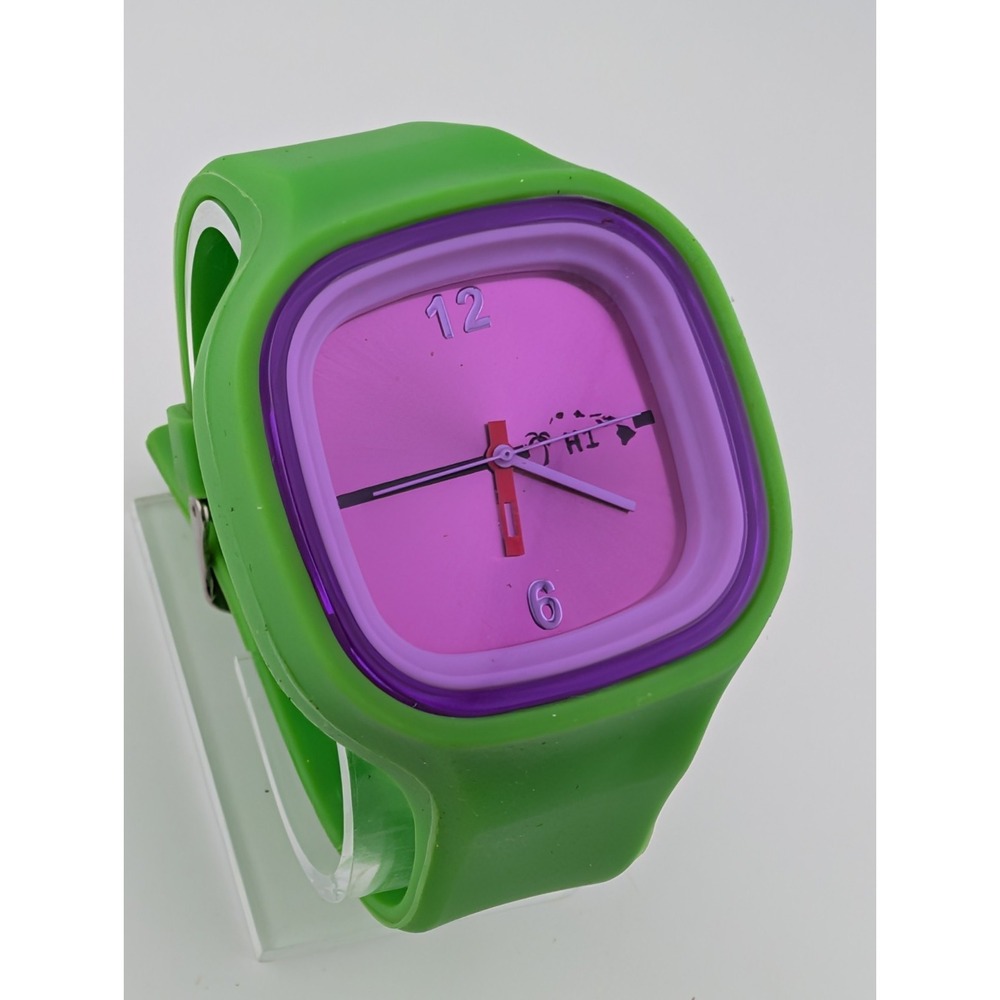 Hawaii‎ Unixex Watch 44mm Case Green Silicone Band- New Battery